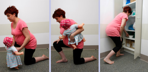 Pregnant lady lifting baby safely