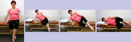 Pregnant lady getting into bed