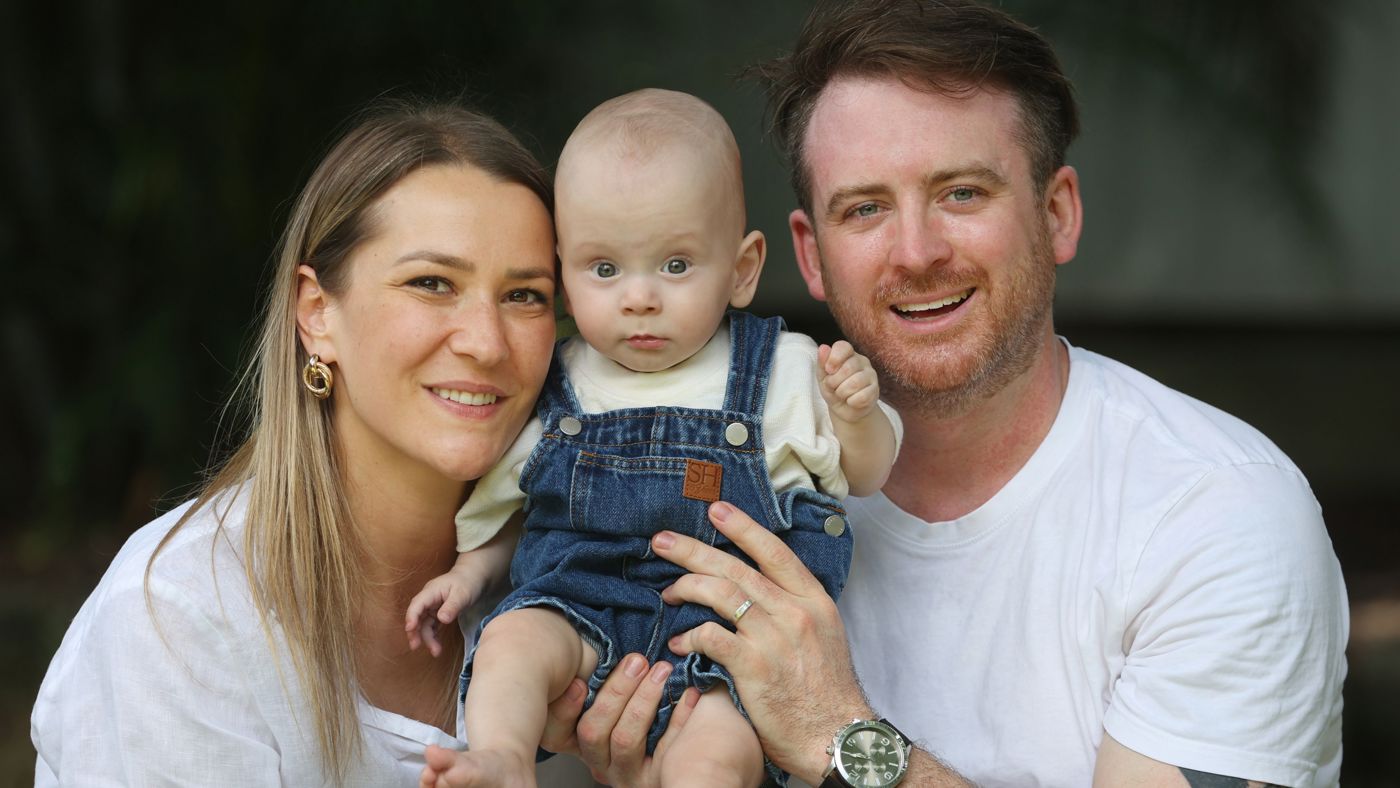 Margaux Charbonniere, husband Chris Walsh and baby Oscar