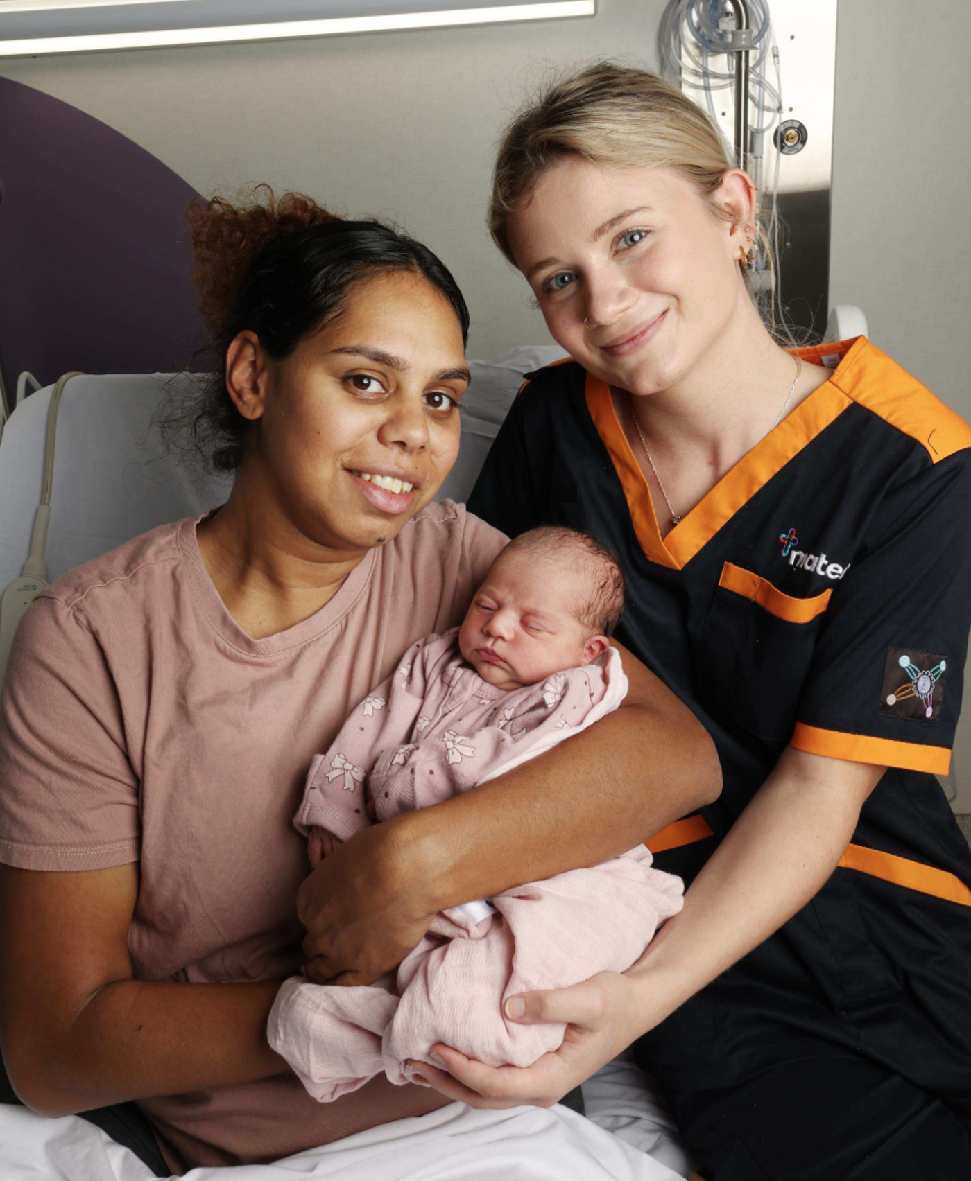 Jacqueline Atherton and Grace Bamford with baby Mirra